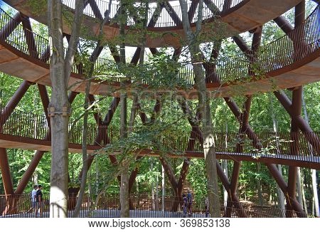 Haslev, Denmark; 06/20/2019: A Helical Tower That Invites You To Climb Up Above The Treetops Of The 