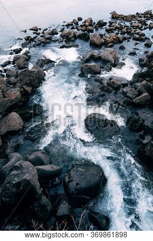 Mountain River From Ehsaraurfoss Falls, In Silfra Fault, Tingwedlir Valley.