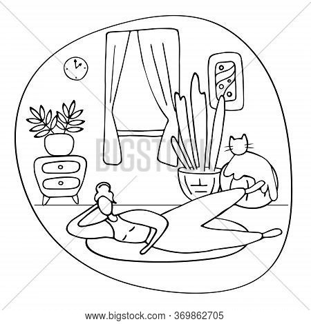 Sport Exercise And Physical Activity At Home. Young Woman Training, Getting Fit At Home. Stay Physic
