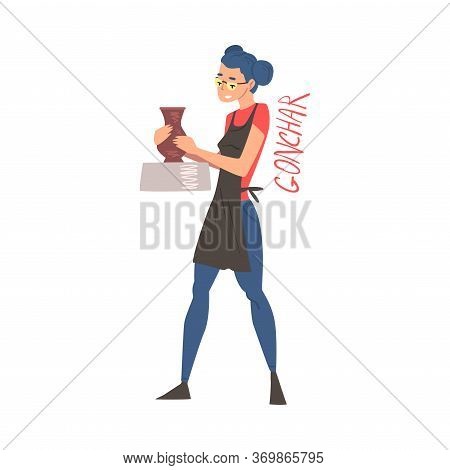 Young Woman Ceramist Making Ceramic Pot, Craft Creative Hobby Or Profession Cartoon Style Vector Ill