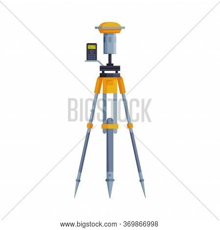 Theodolite Or Tacheometer Tripod, Geodetic Equipment, Measuring Instrument Flat Style Vector Illustr