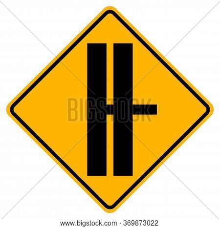Warning Signs Highway Intersection Ahead And T-junction Traffic Road On White Background