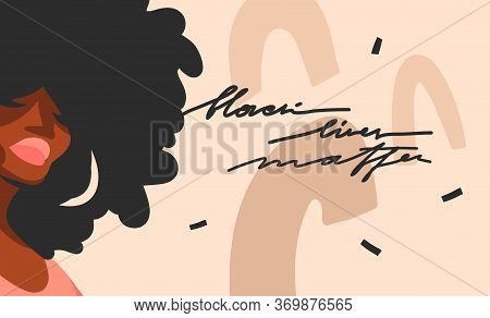 Hand Drawn Vector Abstract Flat Stock Graphic Illustration With Young Black Afro American Beauty Wom