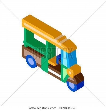 Tuk Tuk Thailand Transport Icon Vector. Isometric Tuk Tuk Taxi, National Typical Public Cab Scooter 