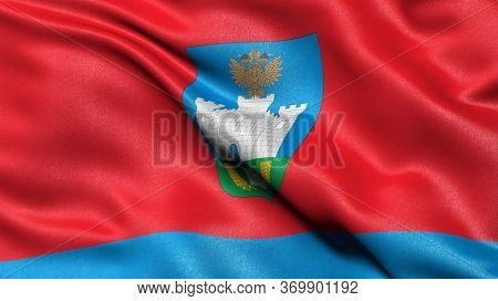 Flag of Oryol Oblast waving in the wind. 3D illustration.
