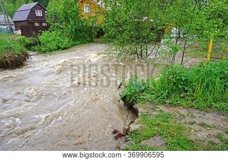 Destroyed Bridge After Flooding In A Village In The Forest