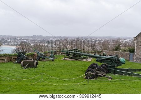 Falmouth.cornwall.united Kingdom.february 21st 2020.cannons Are On Display At Pendennis Castle In Fa