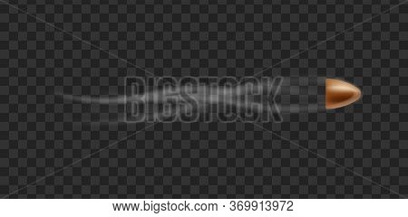 Moving Gun Bullet Leaving Smoking Trace, Realistic Vector Illustration Isolated.