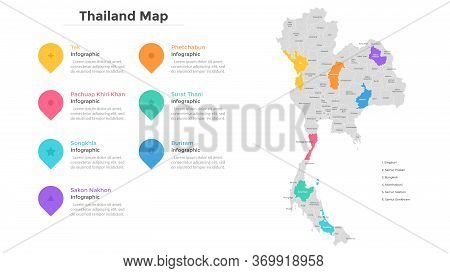 Thailand Map Divided Into Provinces And Administrative Areas. Country Map With Indication Of Territo