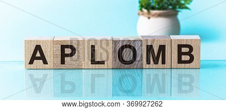 Aplomb Word Made With Building Blocks, Blu Background