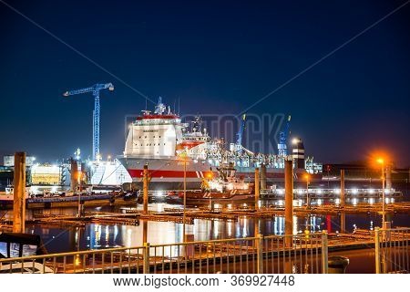 Delfzijl, Netherlands - January 10, 2020. Port At Night