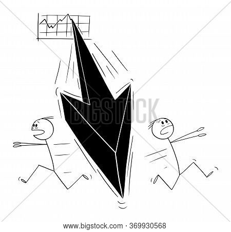 Vector Cartoon Stick Figure Drawing Conceptual Illustration Of Two Men Or Businessmen Running Away I