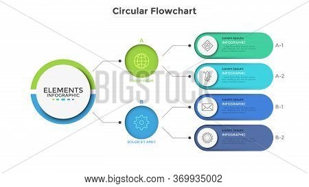 Workflow Diagram Or Flowchart With Connected Colorful Rounded Elements. Schematic Chart Representing