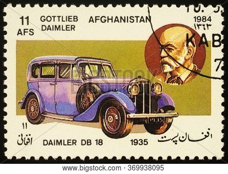 Moscow, Russia - June 01, 2020: Stamp Printed In Afghanistan Shows Gottlieb Wilhelm Daimler (1834-19