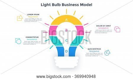Lightbulb Business Model Divided Into 4 Colorful Layers. Concept Of Four Steps Of Innovative Project