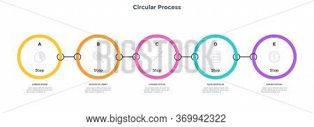 Chain-like Diagram With 5 Connected Circular Elements Or Links. Concept Of Five Steps Of Project Man