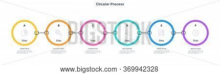 Chain-like Diagram With 6 Connected Circular Elements Or Links. Concept Of Six Steps Of Project Mana