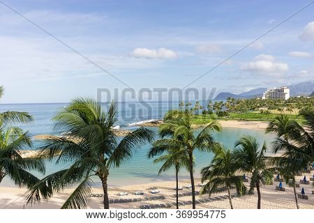 Vacation View From The Resort Balcony In Tropical Scenic Oahu Hawaii