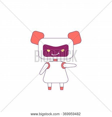 Cute Smiling Modern Robot Red Linear Object. Futuristic Female Bad Bot Thin Line Symbol. Artificial 