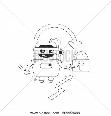 Hacker Bot Thin Line Concept Vector Illustration. Stealing Personal Account Data And Website Content