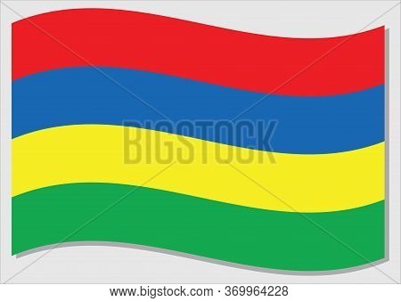 Waving Flag Of Mauritius Vector Graphic. Waving Mauritian Flag Illustration. Mauritius Country Flag 