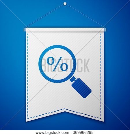 Blue Magnifying Glass With Percent Icon Isolated On Blue Background. Discount Offers Searching. Sear