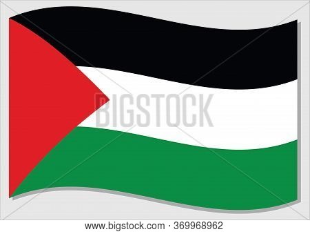 Waving Flag Of Palestine Vector Graphic. Waving Palestinian Flag Illustration. Palestine Country Fla