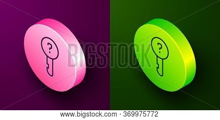 Isometric Line Undefined Key Icon Isolated On Purple And Green Background. Circle Button. Vector Ill