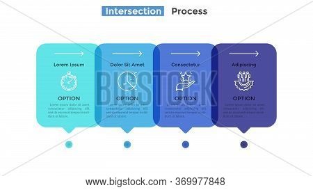 Horizontal Timeline With 4 Intersected Translucent Rectangular Elements. Concept Of Four Successive 