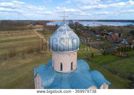 Cross And Dome Of The Medieval Church Of The Savior On Nereditsa Close-up On April Day (shot From A 