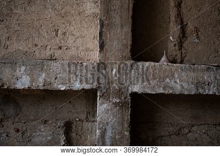 Cross On Stone Wall  Old And Dirty Gray Concrete Walll Absstract Vintage Background