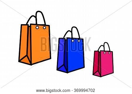 Set Of Colorful Empty Shopping Bags Isolated On White Background. Multicolored Paper Shopping Bag Se