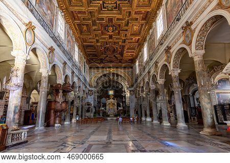 Rome, Italy - October 2022: Basilica Of St. Mary Of Altar Of Heaven On Capitoline Hill Interiors