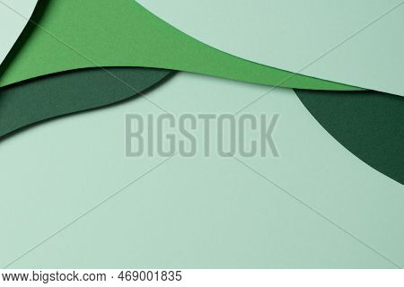 Abstract Green Color Paper Texture Background. Minimal Paper Cut Style Composition With Layers Of Ge