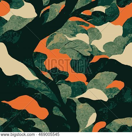 Camouflage Vector Seamless Pattern With Hot And Warm Colors