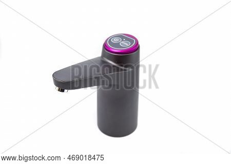 Electric Pumps Use Batteries To Pump Water From Gallons. Isolated On A White Background.
