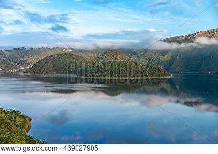 Cuicocha Crater Lake At The Foot Of Cotacachi Volcano In The Ecuadorian Andes.