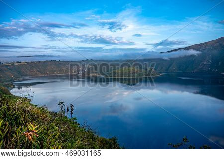 Cuicocha Crater Lake At The Foot Of Cotacachi Volcano In The Ecuadorian Andes.