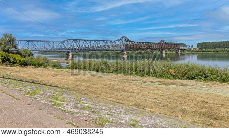 Old Rusty Metal Railway Bridge Over River Sava Near Sabac