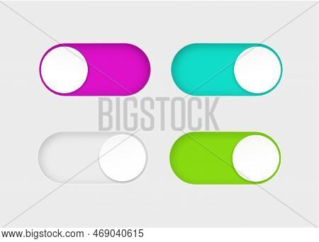 On And Off Toggle Switch Buttons. Material Design Switch Buttons Set. Vector