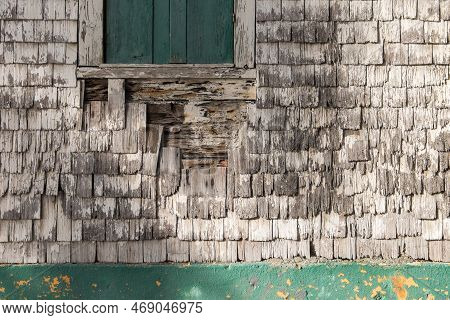 Details In The Wooden Shingles Of An Old House In The City Of Marigot On Sint Marteen