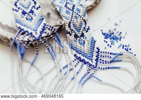 Geometric Pattern On The Gerdan Ornament, Ukrainian Beaded Ornament, Amulet.