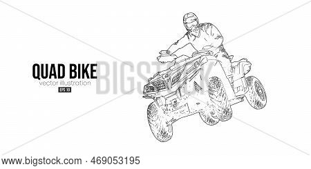 Abstract Silhouette Of A Atv Quad Bike, All-terrain Vehicle, Isolated On White Background. Rider Jum