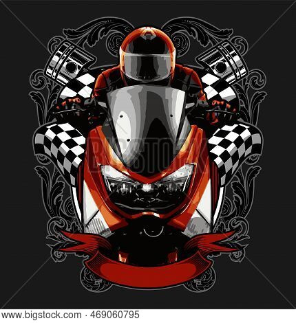 Rider With Checkered Flag And Ornaments Vector Template
