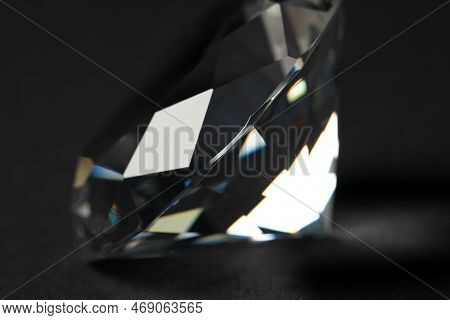 Beautiful Dazzling Diamond On Dark Background, Closeup. Precious Gemstone