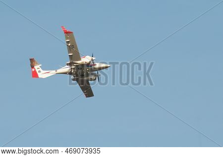 Nakhon Pathom, Thailand - January 14, 2023 : Diamond Da-42 Mpp In Solo Flight Was Were Showing  Flyi