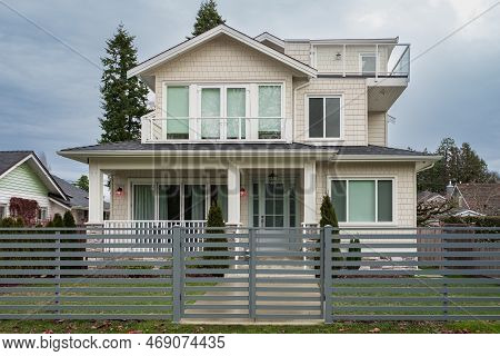 Beautiful Home Exterior. Real Estate Exterior Front House. Luxury House With Beautiful Landscaping A
