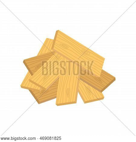 Heap Of Timber Isolated On White Background. Building Material Pile Cartoon Illustration. Constructi