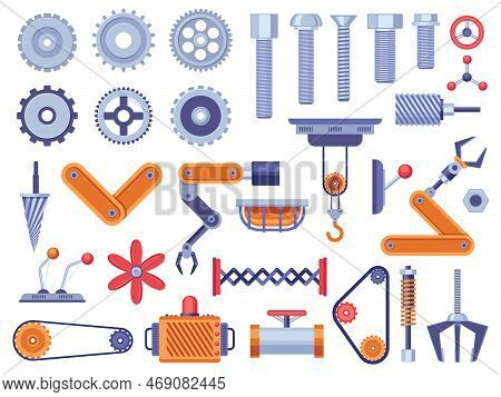 Mechanism Parts. Mechanical And Electric Engine Nut Screw Bolt Transmission Details, Machinery Indus