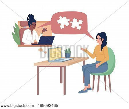 Female Worker Facing Digital Miscommunication Semi Flat Color Vector Characters